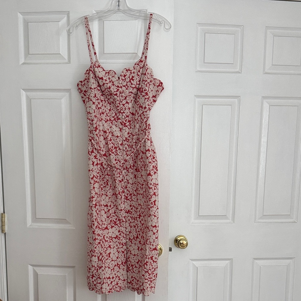 Anthropologie Red and White Floral Midi Dress